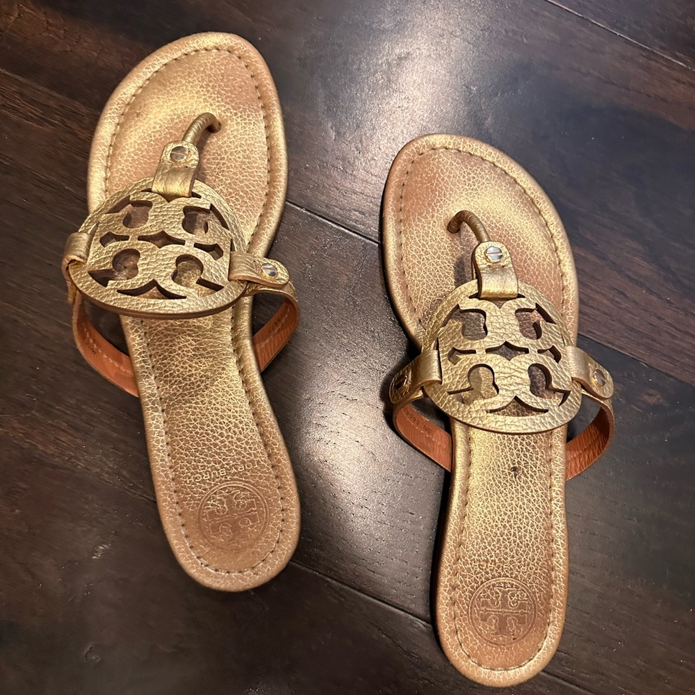 Tory Burch metallic gold flat sandal